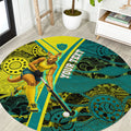 Custom Hockeyroos Kangaroo Field Hockey Round Carpet Aboriginal Pattern Green Gold Dynamic Athlete Design