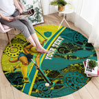 Custom Hockeyroos Kangaroo Field Hockey Round Carpet Aboriginal Pattern Green Gold Dynamic Athlete Design