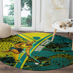 Custom Hockeyroos Kangaroo Field Hockey Round Carpet Aboriginal Pattern Green Gold Dynamic Athlete Design