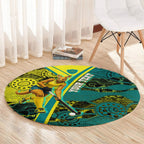 Custom Hockeyroos Kangaroo Field Hockey Round Carpet Aboriginal Pattern Green Gold Dynamic Athlete Design