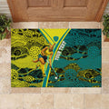 Custom Hockeyroos Kangaroo Field Hockey Rubber Doormat Aboriginal Pattern Green Gold Dynamic Athlete Design