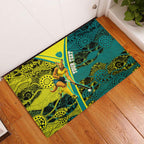 Custom Hockeyroos Kangaroo Field Hockey Rubber Doormat Aboriginal Pattern Green Gold Dynamic Athlete Design