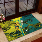Custom Hockeyroos Kangaroo Field Hockey Rubber Doormat Aboriginal Pattern Green Gold Dynamic Athlete Design