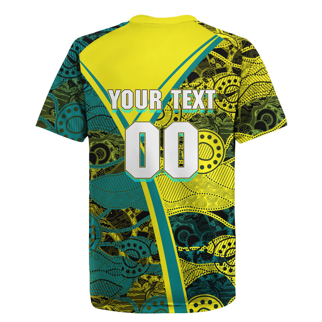 Custom Hockeyroos Kangaroo Field Hockey Rugby Jersey Aboriginal Pattern Green Gold Dynamic Athlete Design