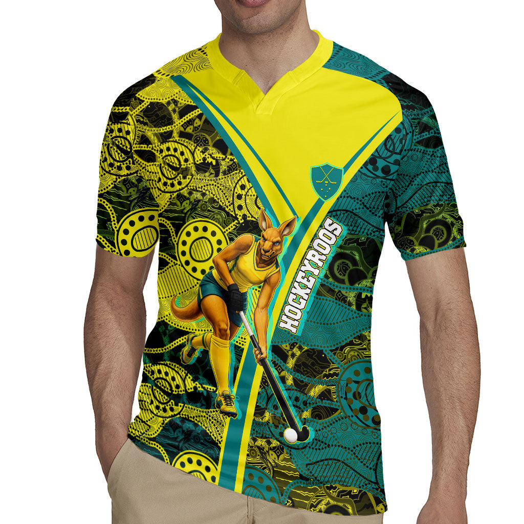 Custom Hockeyroos Kangaroo Field Hockey Rugby Jersey Aboriginal Pattern Green Gold Dynamic Athlete Design