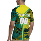 Custom Hockeyroos Kangaroo Field Hockey Rugby Jersey Aboriginal Pattern Green Gold Dynamic Athlete Design