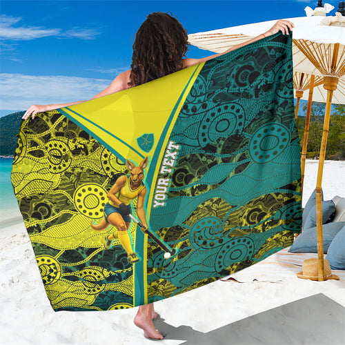 Custom Hockeyroos Kangaroo Field Hockey Sarong Aboriginal Pattern Green Gold Dynamic Athlete Design