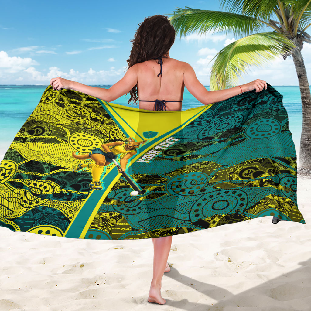 Custom Hockeyroos Kangaroo Field Hockey Sarong Aboriginal Pattern Green Gold Dynamic Athlete Design