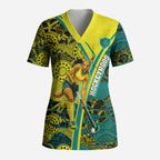 Custom Hockeyroos Kangaroo Field Hockey Scrub Top Aboriginal Pattern Green Gold Dynamic Athlete Design