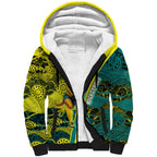 Custom Hockeyroos Kangaroo Field Hockey Sherpa Hoodie Aboriginal Pattern Green Gold Dynamic Athlete Design