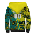 Custom Hockeyroos Kangaroo Field Hockey Sherpa Hoodie Aboriginal Pattern Green Gold Dynamic Athlete Design