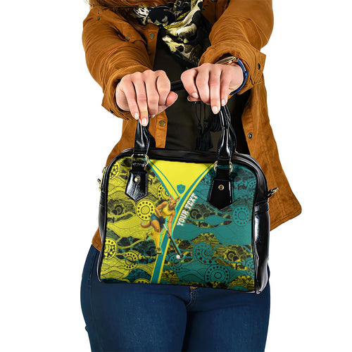 Custom Hockeyroos Kangaroo Field Hockey Shoulder Handbag Aboriginal Pattern Green Gold Dynamic Athlete Design