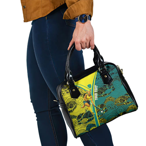 Custom Hockeyroos Kangaroo Field Hockey Shoulder Handbag Aboriginal Pattern Green Gold Dynamic Athlete Design