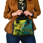 Custom Hockeyroos Kangaroo Field Hockey Shoulder Handbag Aboriginal Pattern Green Gold Dynamic Athlete Design
