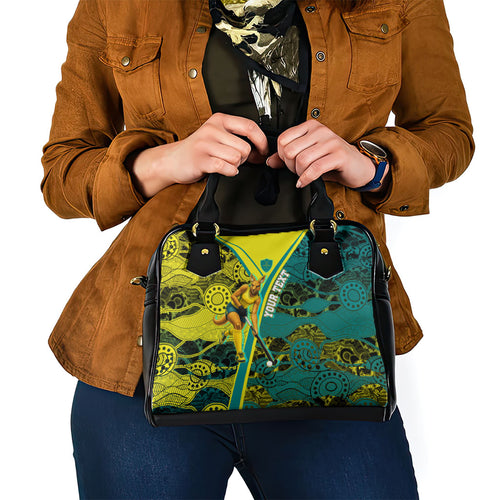 Custom Hockeyroos Kangaroo Field Hockey Shoulder Handbag Aboriginal Pattern Green Gold Dynamic Athlete Design