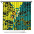 Custom Hockeyroos Kangaroo Field Hockey Shower Curtain Aboriginal Pattern Green Gold Dynamic Athlete Design