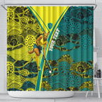 Custom Hockeyroos Kangaroo Field Hockey Shower Curtain Aboriginal Pattern Green Gold Dynamic Athlete Design
