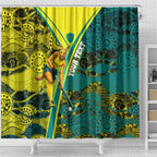 Custom Hockeyroos Kangaroo Field Hockey Shower Curtain Aboriginal Pattern Green Gold Dynamic Athlete Design