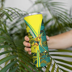 Custom Hockeyroos Kangaroo Field Hockey Skinny Tumbler Aboriginal Pattern Green Gold Dynamic Athlete Design