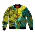 Custom Hockeyroos Kangaroo Field Hockey Sleeve Zip Bomber Jacket Aboriginal Pattern Green Gold Dynamic Athlete Design