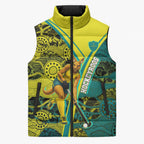 Custom Hockeyroos Kangaroo Field Hockey Sleeveless Puffer Jacket Aboriginal Pattern Green Gold Dynamic Athlete Design