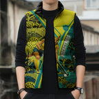 Custom Hockeyroos Kangaroo Field Hockey Sleeveless Puffer Jacket Aboriginal Pattern Green Gold Dynamic Athlete Design