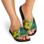 Custom Hockeyroos Kangaroo Field Hockey Slide Sandals Aboriginal Pattern Green Gold Dynamic Athlete Design