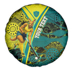 Custom Hockeyroos Kangaroo Field Hockey Spare Tire Cover Aboriginal Pattern Green Gold Dynamic Athlete Design