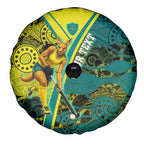 Custom Hockeyroos Kangaroo Field Hockey Spare Tire Cover Aboriginal Pattern Green Gold Dynamic Athlete Design