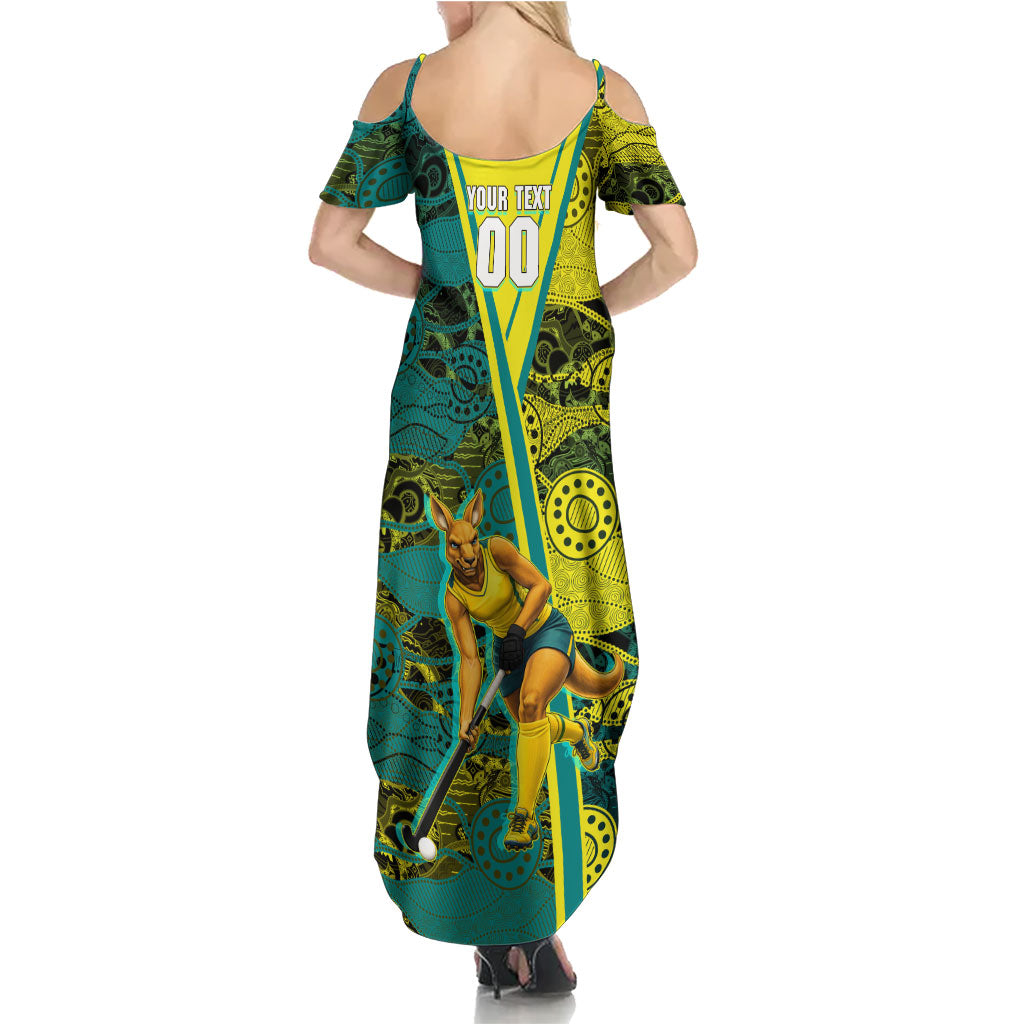 Custom Hockeyroos Kangaroo Field Hockey Summer Maxi Dress Aboriginal Pattern Green Gold Dynamic Athlete Design
