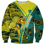 Custom Hockeyroos Kangaroo Field Hockey Sweatshirt Aboriginal Pattern Green Gold Dynamic Athlete Design