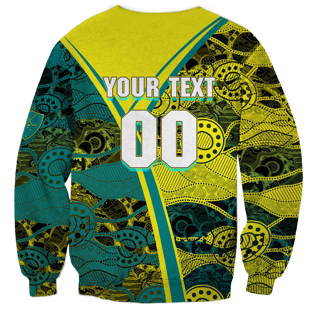 Custom Hockeyroos Kangaroo Field Hockey Sweatshirt Aboriginal Pattern Green Gold Dynamic Athlete Design