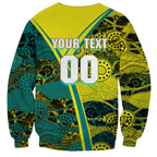 Custom Hockeyroos Kangaroo Field Hockey Sweatshirt Aboriginal Pattern Green Gold Dynamic Athlete Design