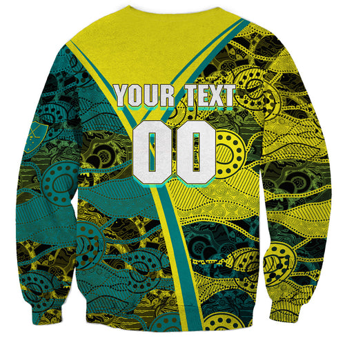 Custom Hockeyroos Kangaroo Field Hockey Sweatshirt Aboriginal Pattern Green Gold Dynamic Athlete Design