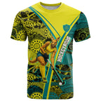 Custom Hockeyroos Kangaroo Field Hockey T Shirt Aboriginal Pattern Green Gold Dynamic Athlete Design