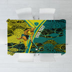 Custom Hockeyroos Kangaroo Field Hockey Tablecloth Aboriginal Pattern Green Gold Dynamic Athlete Design