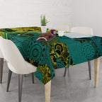 Custom Hockeyroos Kangaroo Field Hockey Tablecloth Aboriginal Pattern Green Gold Dynamic Athlete Design
