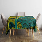 Custom Hockeyroos Kangaroo Field Hockey Tablecloth Aboriginal Pattern Green Gold Dynamic Athlete Design