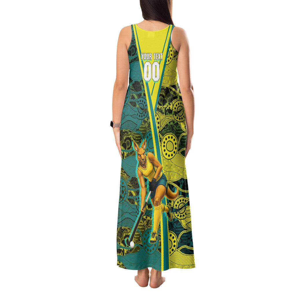 Custom Hockeyroos Kangaroo Field Hockey Tank Maxi Dress Aboriginal Pattern Green Gold Dynamic Athlete Design