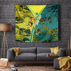 Custom Hockeyroos Kangaroo Field Hockey Tapestry Aboriginal Pattern Green Gold Dynamic Athlete Design