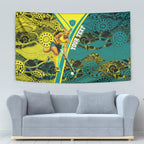 Custom Hockeyroos Kangaroo Field Hockey Tapestry Aboriginal Pattern Green Gold Dynamic Athlete Design