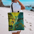 Custom Hockeyroos Kangaroo Field Hockey Tote Bag Aboriginal Pattern Green Gold Dynamic Athlete Design