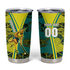 Custom Hockeyroos Kangaroo Field Hockey Tumbler Cup Aboriginal Pattern Green Gold Dynamic Athlete Design