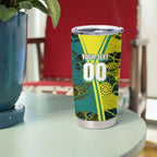 Custom Hockeyroos Kangaroo Field Hockey Tumbler Cup Aboriginal Pattern Green Gold Dynamic Athlete Design