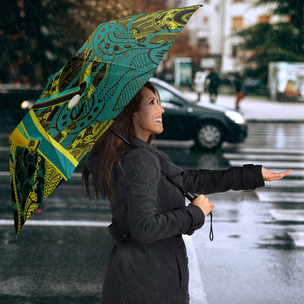 Custom Hockeyroos Kangaroo Field Hockey Umbrella Aboriginal Pattern Green Gold Dynamic Athlete Design