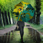 Custom Hockeyroos Kangaroo Field Hockey Umbrella Aboriginal Pattern Green Gold Dynamic Athlete Design
