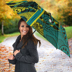 Custom Hockeyroos Kangaroo Field Hockey Umbrella Aboriginal Pattern Green Gold Dynamic Athlete Design