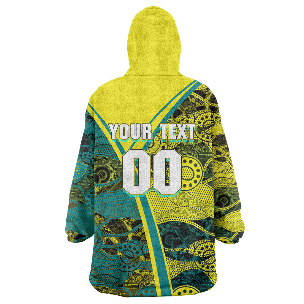 Custom Hockeyroos Kangaroo Field Hockey Wearable Blanket Hoodie Aboriginal Pattern Green Gold Dynamic Athlete Design