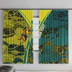 Custom Hockeyroos Kangaroo Field Hockey Window Curtain Aboriginal Pattern Green Gold Dynamic Athlete Design