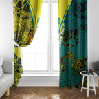 Custom Hockeyroos Kangaroo Field Hockey Window Curtain Aboriginal Pattern Green Gold Dynamic Athlete Design